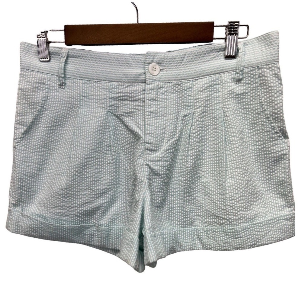 Lauren James Co Bow Shorts Womens Small Mint Green Seersucker Pleated Cuffed